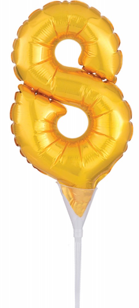 Number Gold, Gold number 8 foil balloon for cake 15 cm