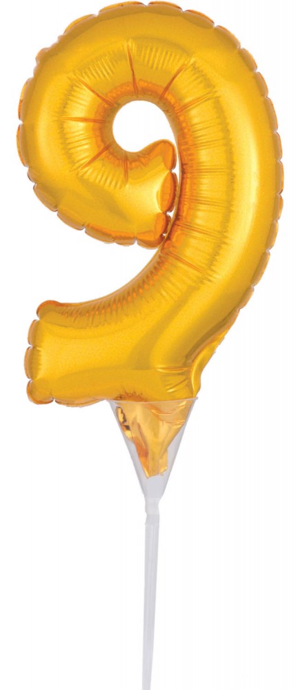 Number Gold, Number 9 foil balloon for cake 15 cm