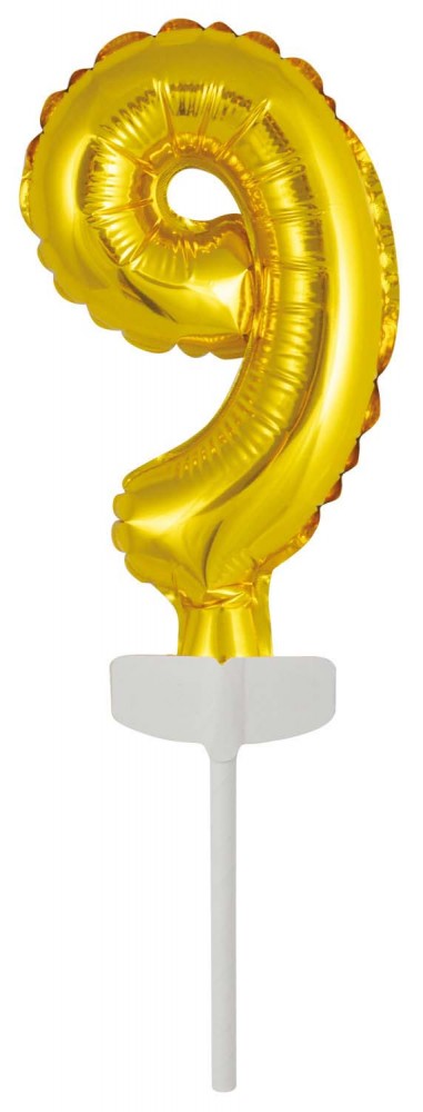 Number Gold, Gold number 9 foil balloon for cakes 13 cm