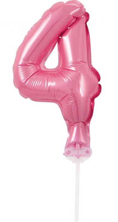 Number Pink Pink number 4 foil balloon for cake 13 cm