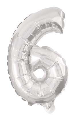 Number Mini 6 Silver Number Foil Balloon 35 cm