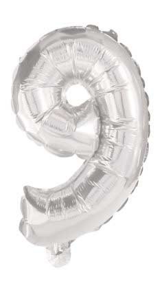 Number Mini Number 9 Silver Foil Balloon 35 cm