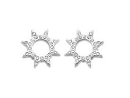 Victoria Silver Colored White Stone Sun Earrings