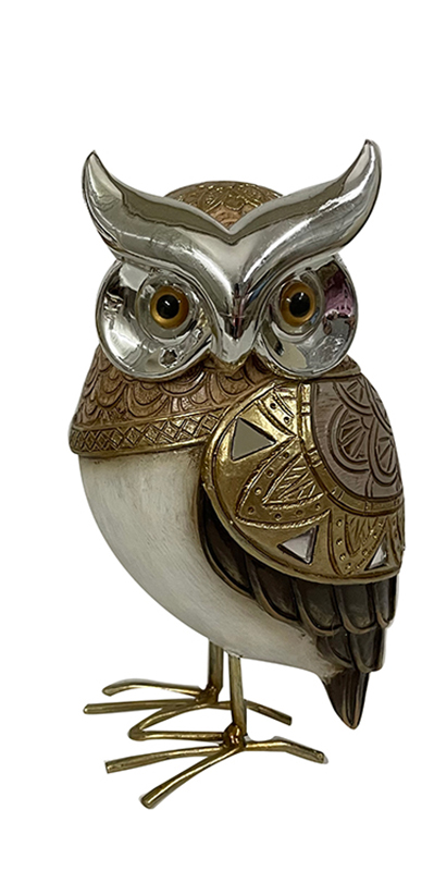 Διακοσμητική Κουκουβάγια Polyresin Εκρου/Χρυσή 7.2x6.2x13.7εκ