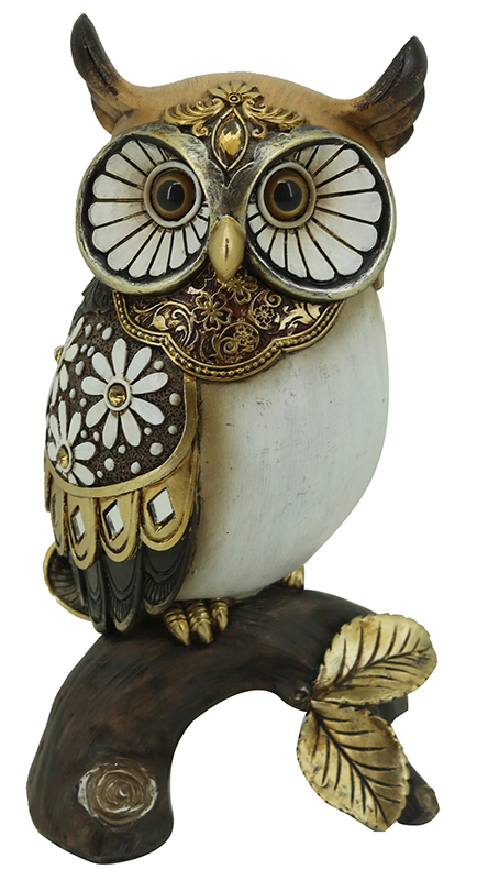 Διακοσμητική Κουκουβάγια Polyresin Εκρού/Χρυσή/Καφέ 11x9x20.5εκ