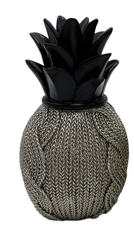 Διακοσμητικός Ανανάς Polyresin Shinny Μαύρος-Ασημί 9x9x15εκ