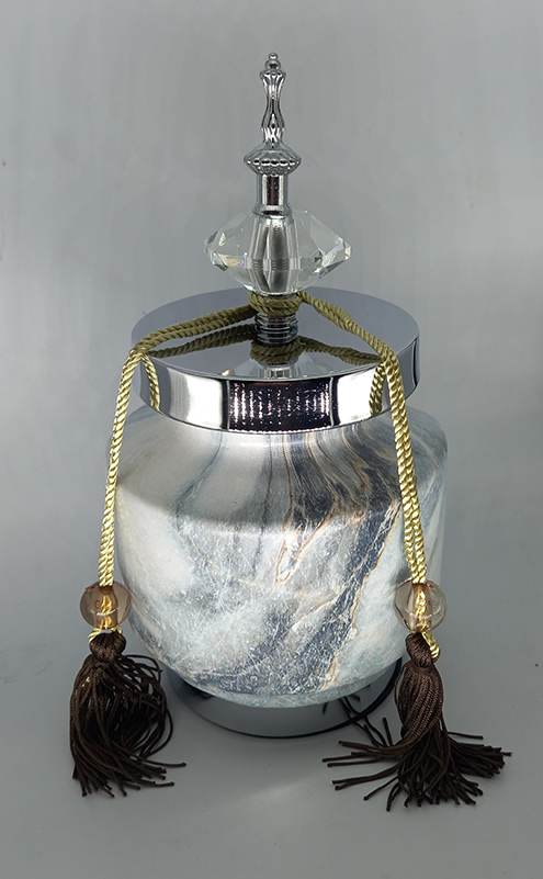 Κεραμικό Βάζο Τζαρ Στρογγυλό Με Σχέδιο Μάρμαρο Και Καπάκι/Φούντα 14X14X28.5cm