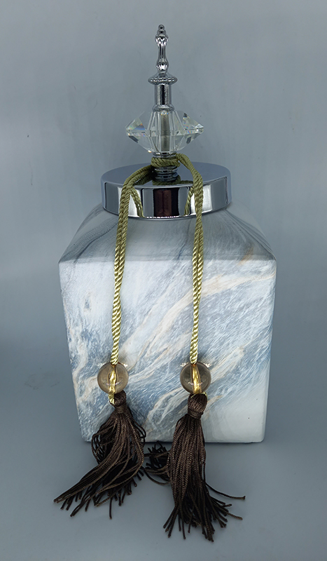 Κεραμικό Βάζο Τζαρ Με Σχέδιο Μάρμαρο Και Καπάκι/Φούντα 14X14X28.5cm