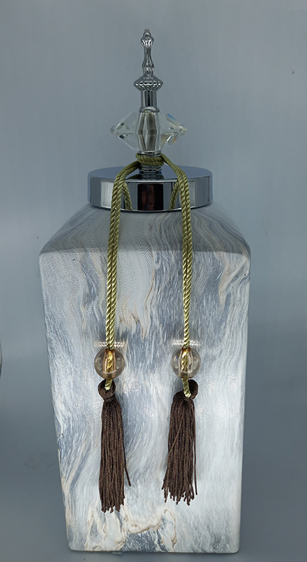 Κεραμικό Βάζο Τζαρ Με Σχέδιο Μάρμαρο Και Καπάκι/Φούντα 14X14X36cm