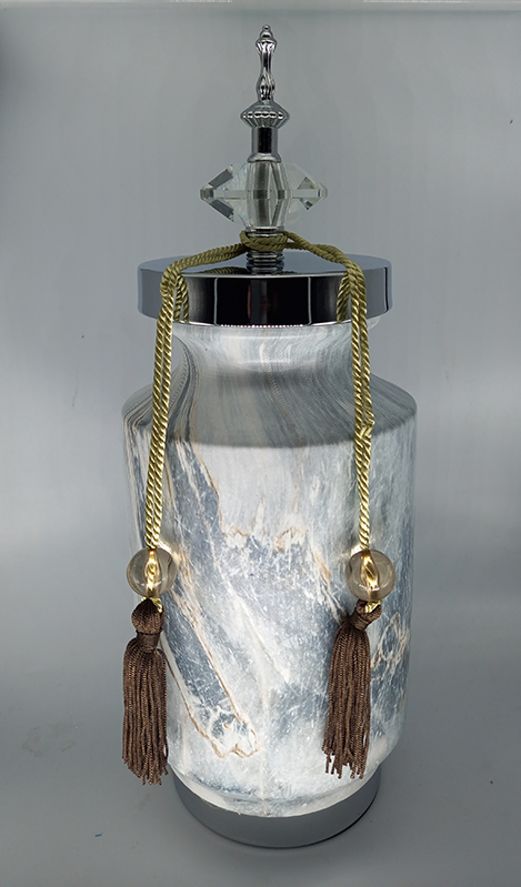 Κεραμικό Βάζο Τζαρ Στρογγυλό Με  Σχέδιο Μάρμαρο Και Καπάκι/Φούντα 14X14X38cm