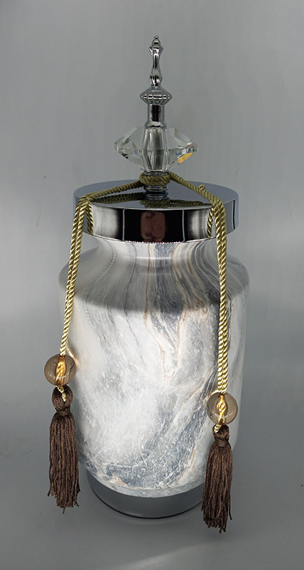 Κεραμικό Βάζο Τζαρ Στρογγυλό Με Σχέδιο Μάρμαρο Και Καπάκι/Φούντα 14X14X34cm