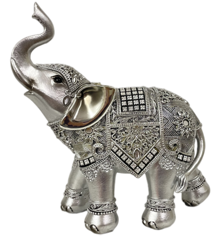 Διακοσμητικός Ελέφαντας Πολυεστερικός Σε Ασημί Χρώμα 17x7x19cm