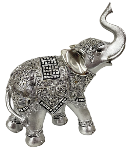 Διακοσμητικός Ελέφαντας Πολυεστερικός Σε Ασημί Χρώμα 20x9x23.5cm