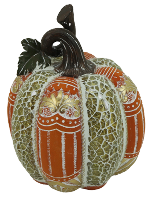 Διακοσμητική Πολυεστερική Κολοκύθα Πράσινη - Χρυσή - Πορτοκαλί 15x15x18.5cm