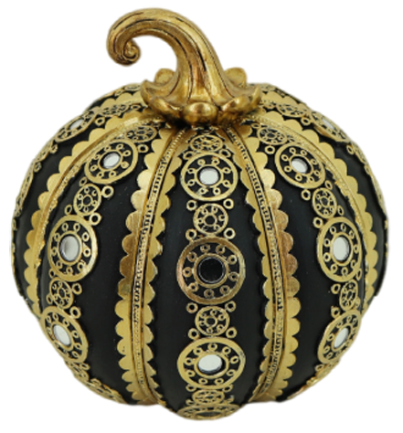 Διακοσμητική Πολυεστερική Κολοκύθα Μαύρη -Χρυσή  13.5x13.5x14cm