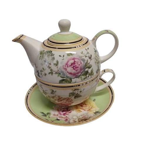 Σετ Φλιτζάνι Τσαγιού Με Τσαγιέρα Και Πιατάκι Πορσελάνης 3τεμ. Green Garden 14x17x15cm