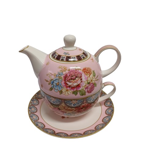 Σετ Φλιτζάνι Τσαγιού Με Τσαγιέρα Και Πιατάκι Πορσελάνης 3τεμ. Floral Pink Garden 14x17x15cm