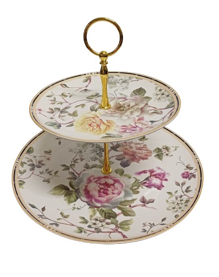 Πιατέλα-Τουρτιέρα Πορσελάνης 2όροφη Floral Flowers 27x24cm