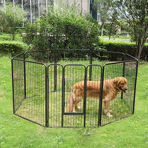 FEANDREA 8-Panel Pet Playpen, Heave-Duty Dog Enclosure, 77 x 100 cm, Grey PPK81G
