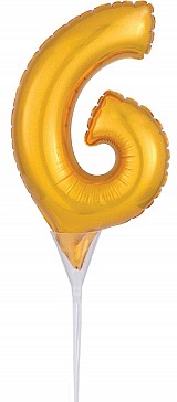 Number Gold, 6 number foil balloon for cake 15 cm