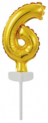 Number Gold, Gold number 6 foil balloon for cake 13 cm