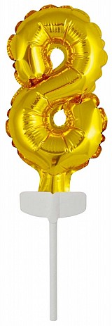 Number Gold 8 foil balloon for cake 13 cm