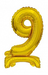 Number B&C Gold Gold mini 9 number foil balloon with base 38 cm