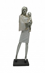 Διακοσμητική Πολυεστερική Φιγούρα Μητέρα με Μωρό Ασημί/Εκρού11x8x35εκ