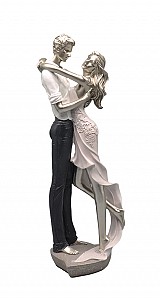 Διακοσμητική Πολυεστερική Φιγούρα Ζευγάρι Εκρού/Ασημί 11x9x33εκ