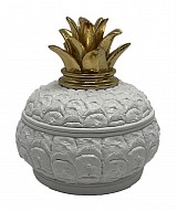 Διακοσμητική Polyresin Λευκή - Χρυσή Φοντανιέρα Ανανάς 15x14.5x15cm