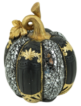 Διακοσμητική Πολυεστερική Κολοκύθα Μαύρη - Χρυσή -Ασημί 15x15x18.5cm