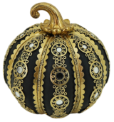 Διακοσμητική Πολυεστερική Κολοκύθα Μαύρη -Χρυσή  13.5x13.5x14cm