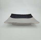 Διακοσμητική Κεραμική Τετράγωνη Ασημί Πιατέλα Με Μαύρα Στρας 28.2x28.2x4.5cm