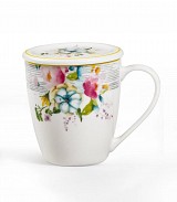 Κούπα Πορσελάνης New Bone 360ml Με Καπάκι Σχέδιο Πολύχρωμα Λουλούδια