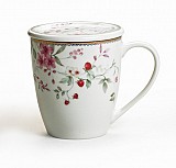 Κούπα Πορσελάνης New Bone 360ml Με Καπάκι Σχέδιο Φράουλα Λουλούδια