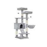 FEANDREA Cat Tree, Cat Tower 142 cm, Cat Activity Centre, Light Grey PCT160W01