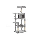 FEANDREA Cat Tree, Cat Condo with Hammock, 143 cm, Light Grey PCT161W01
