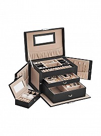 Songmics Φορητό Κουτί Αποθήκευσης Κοσμημάτων με Καθρέπτη και Κλειδαριά - Black - JBC121B