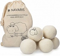 Navaris Wool Dryer Balls - Υποαλλεργικές Επαναχρησιμοποιήσιμες Μάλλινες Μπάλες Στεγνωτηρίου με Βαμβακερή Θήκη Μεταφοράς - 6 Τεμ