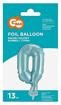 Number Light Blue Blue number 0 foil balloon for cake 13 cm