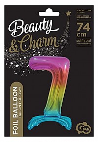Number Rainbow Colorful Number 7 Foil Balloon with Base 74 cm