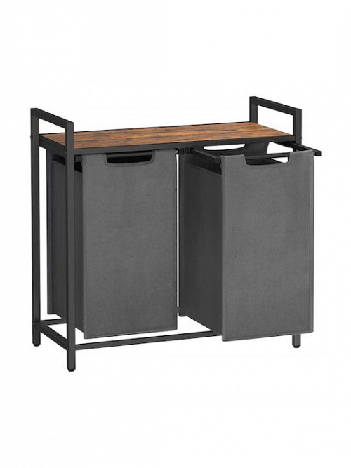 Vasagle Καλάθι Απλύτων με 2 Διαμερίσματα και Ράφι - 92L - Vintage Brown / Grey - BLH201G01