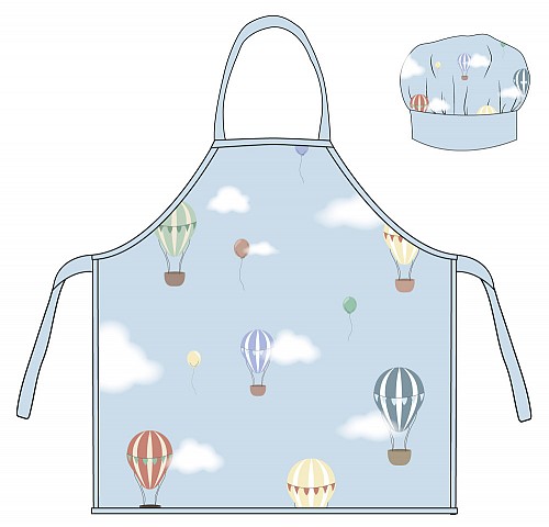 Vehicle Blue Hot Air Balloon Kid's Apron 2 Piece Set