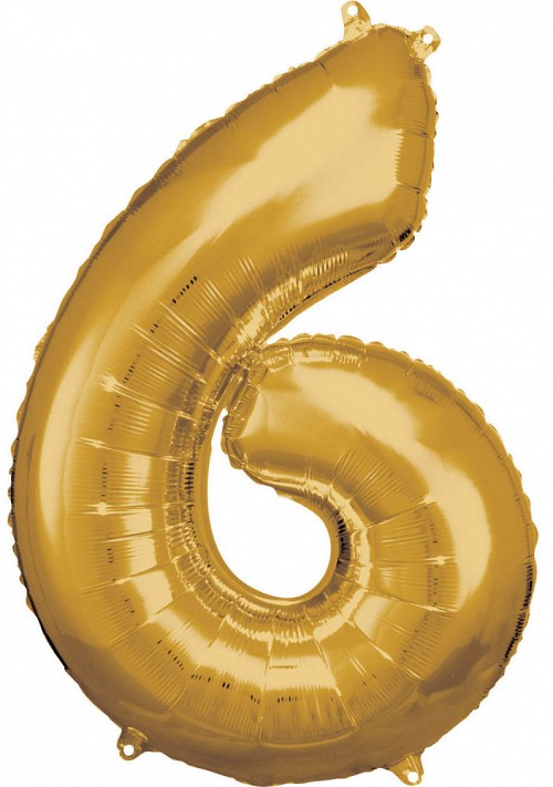 Number Gold, Giant Number Foil Balloon 6, 86*58 cm