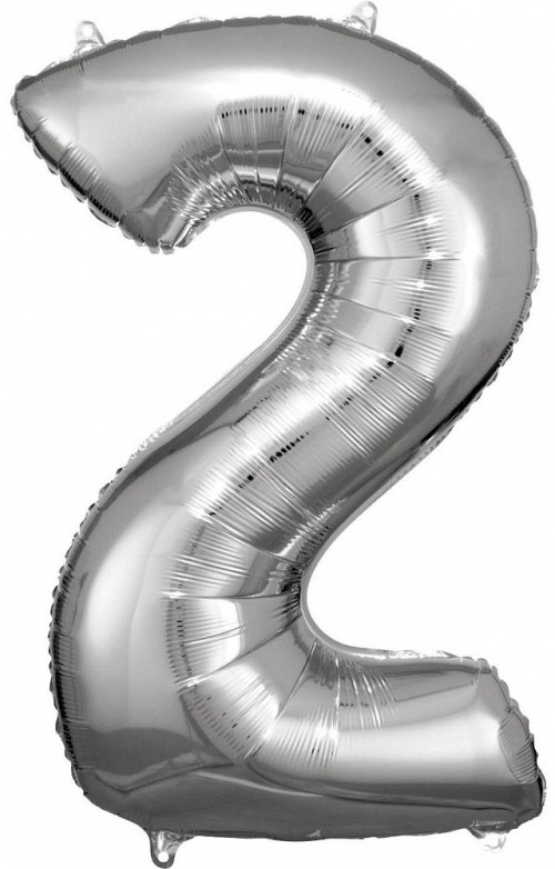 Number Silver giant number foil balloon 2, 86*53 cm