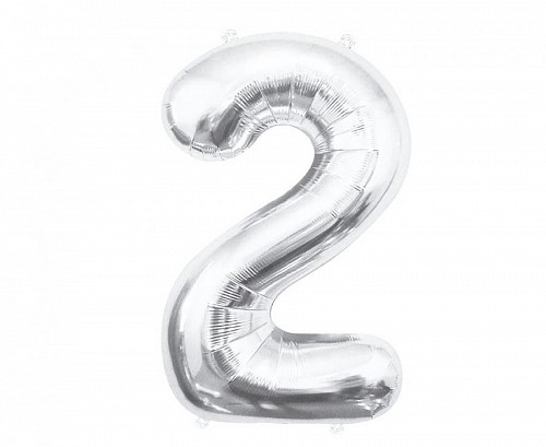 Number Silver, Silver Number 2 foil balloon 85 cm