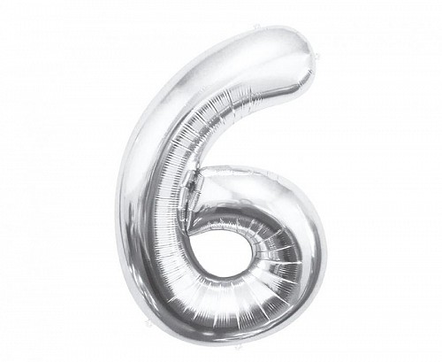 Number Silver, Number 6 Silver Foil Balloon 85 cm