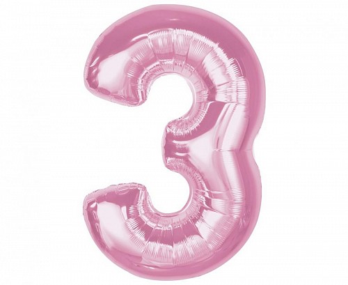 Number Light Pink Pink Number 3 Foil Balloon 92 cm