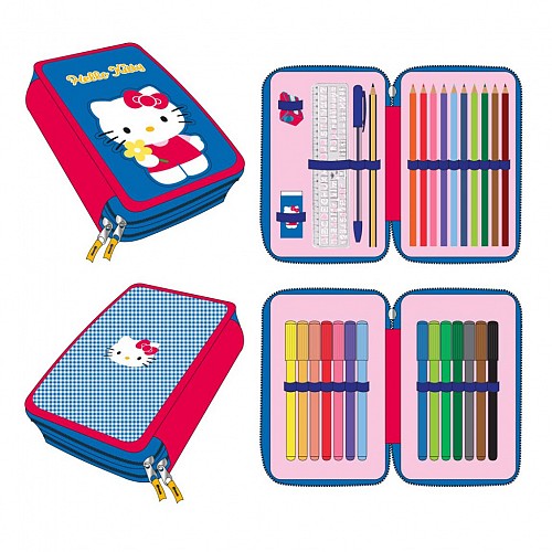 Hello Kitty Blue filled pencil case 2 floors