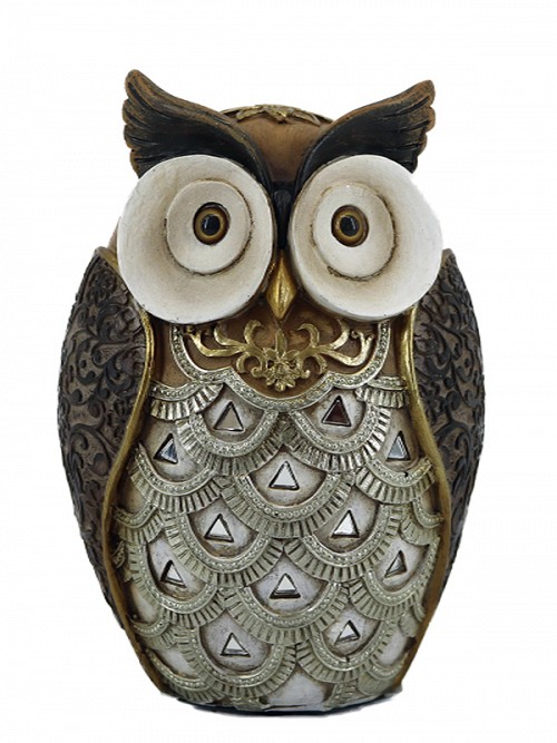 Διακοσμητική Κουκουβάγια Polyresin Χρυσή/Καφέ 10x8.5x14εκ